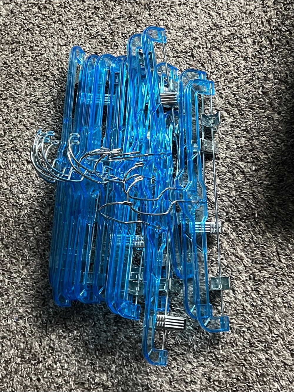 Bright Translucent Blue Plastic Hangers with Clips